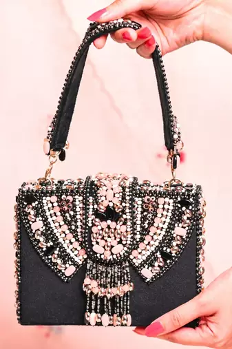 Sara black suede embellished box bag