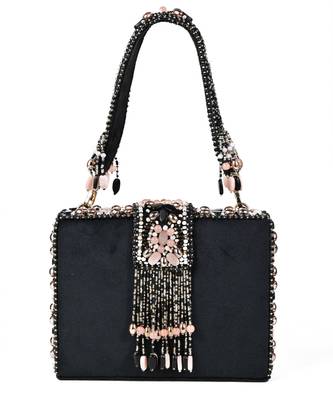 Sara black suede embellished box bag 2