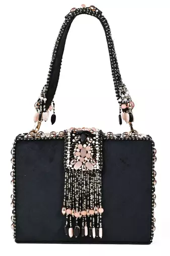 Sara black suede embellished box bag