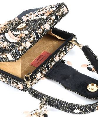 Sara black suede embellished box bag 3