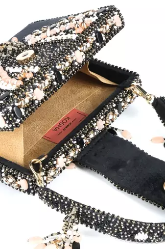 Sara black suede embellished box bag