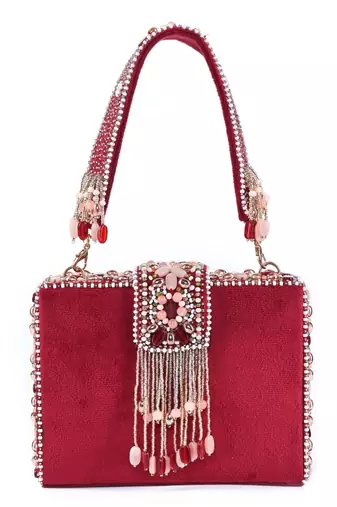 Sara maroon suede embellished box bag