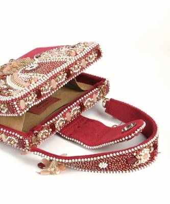 Sara maroon suede embellished box bag 4