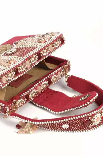 Sara maroon suede embellished box bag