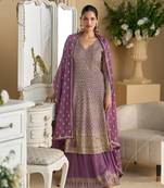 peplum style purple georgette suit set for women 