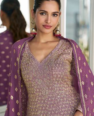 peplum style purple georgette suit set for women 3