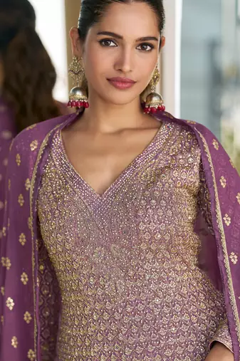 peplum style purple georgette suit set for women 
