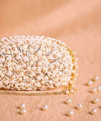 Chloe ivory suede pearl clutch 1