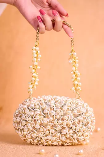Chloe ivory suede pearl clutch