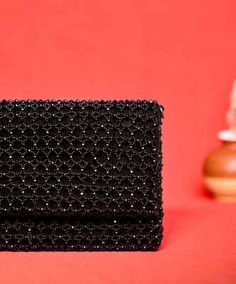 Cathy black suede handcrafted clutch 3