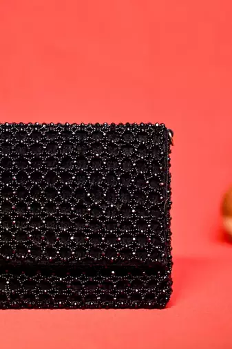 Cathy black suede handcrafted clutch