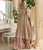 peplum style pink georgette suit set for women 
