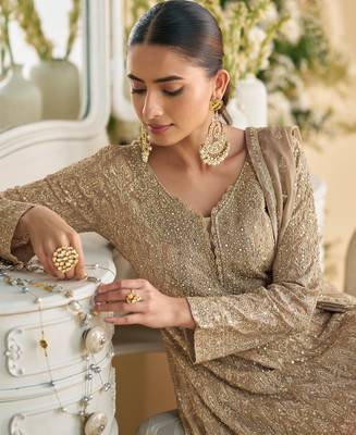 peplum style pink georgette suit set for women 2