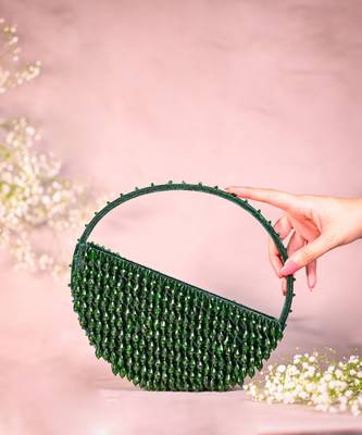 Clara green suede embellished hand bag 1
