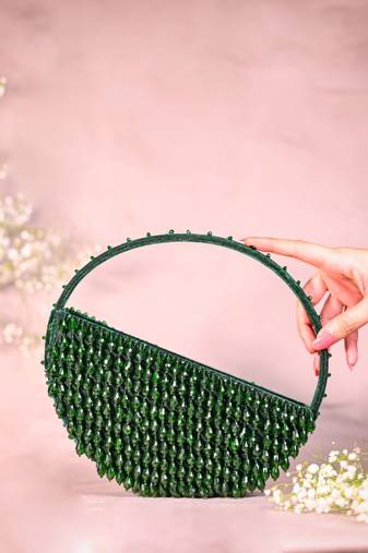Clara green suede embellished hand bag