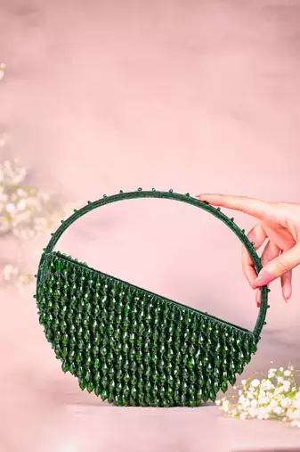Clara green suede embellished hand bag
