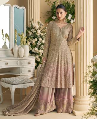 peplum style pink georgette suit set for women 3