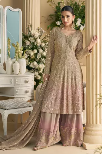 peplum style pink georgette suit set for women 
