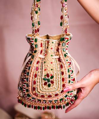 Aiza multi-coloured suede embellished potli 1