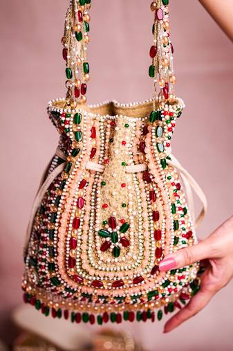 Aiza multi-coloured suede embellished potli