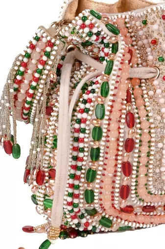 Aiza multi-coloured suede embellished potli
