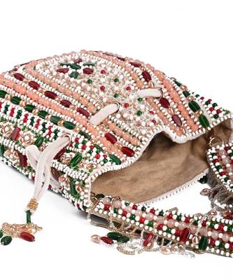 Aiza multi-coloured suede embellished potli 3