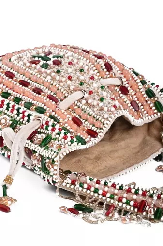 Aiza multi-coloured suede embellished potli