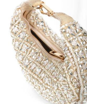 Fiza ivory suede embelished hobo bag 2