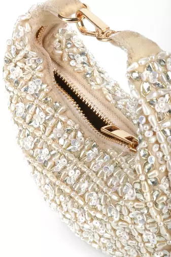 Fiza ivory suede embelished hobo bag