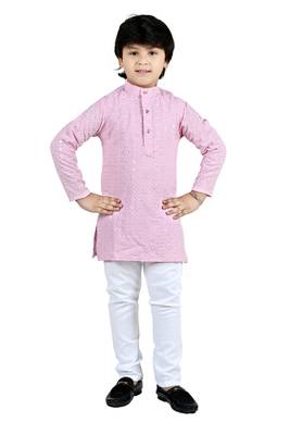 Pink viscose chikankari embroidered sequins kurta and pyjama set 1