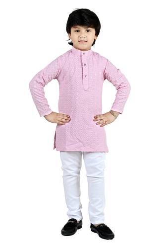Pink viscose chikankari embroidered sequins kurta and pyjama set