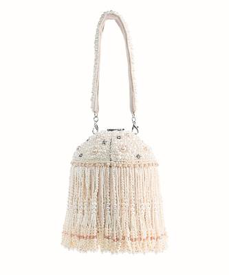 Sophia ivory suede handcrafted bucket bag 1