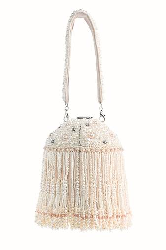 Sophia ivory suede handcrafted bucket bag