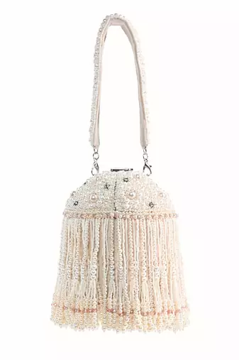 Sophia ivory suede handcrafted bucket bag