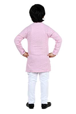 Pink viscose chikankari embroidered sequins kurta and pyjama set 2