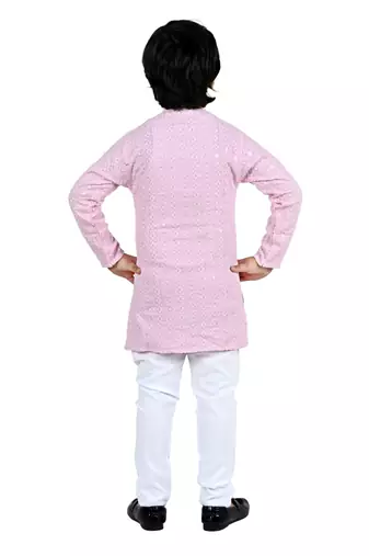 Pink viscose chikankari embroidered sequins kurta and pyjama set