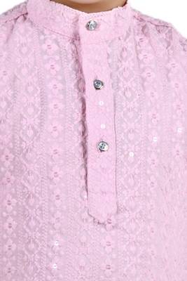 Pink viscose chikankari embroidered sequins kurta and pyjama set 5