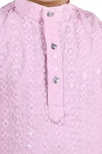 Pink viscose chikankari embroidered sequins kurta and pyjama set