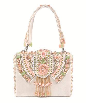 Sara ivory suede embellished box bag 1