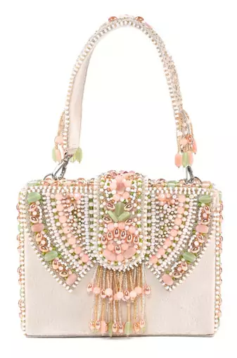 Sara ivory suede embellished box bag