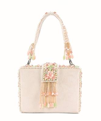Sara ivory suede embellished box bag 3