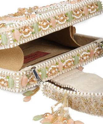 Sara ivory suede embellished box bag 4