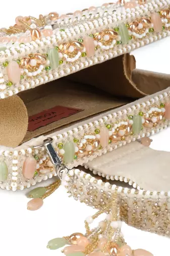 Sara ivory suede embellished box bag