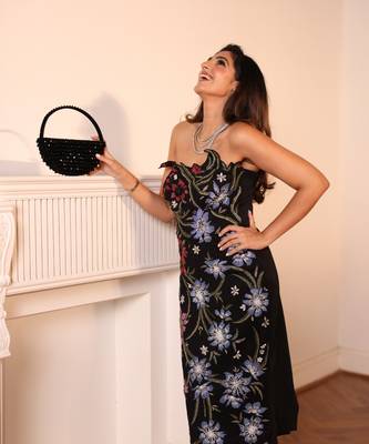 Clara black suede embellished hand bag 4