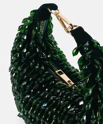 Ophelia green suede embellished hobo bag 3