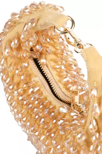 Ophelia gold suede embellished hobo bag