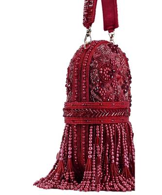 Azmat maroon suede embellished capsule bag 2