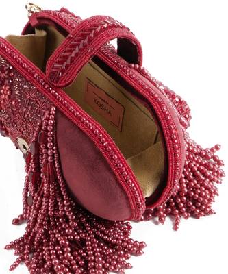 Azmat maroon suede embellished capsule bag 4