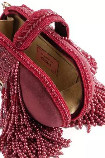 Azmat maroon suede embellished capsule bag