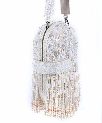 Azmat ivory suede embellished capsule bag 2